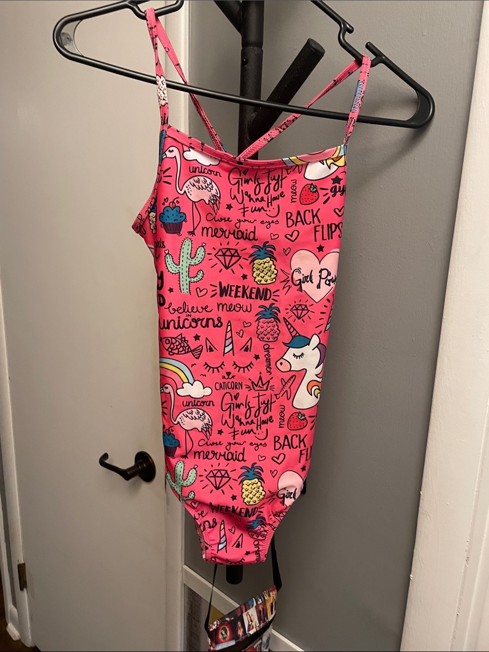 Girls' Bright Pink Graphic One-Piece Swimsuit with Fun Prints